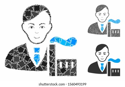Capitalist oligarch mosaic of humpy pieces in different sizes and shades, based on capitalist oligarch icon. Vector unequal pieces are united into mosaic.