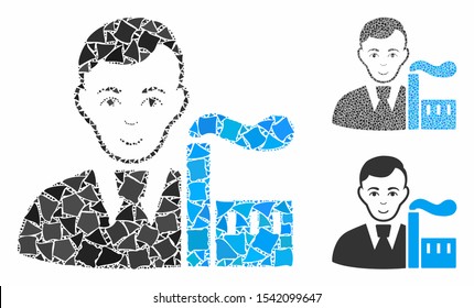 Capitalist oligarch mosaic of inequal elements in different sizes and color tints, based on capitalist oligarch icon. Vector rough elements are united into collage.
