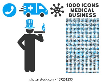 Capitalist vector icon with 1000 medical business pictograms. Set style is flat symbols, color, white background.