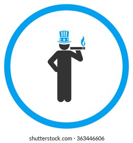 Capitalist vector icon. Style is bicolor flat circled symbol, blue and gray colors, rounded angles, white background.