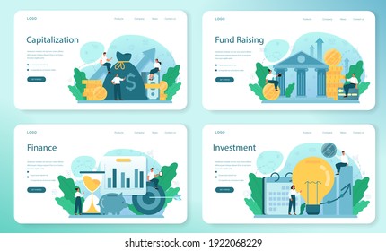 Capitalization Of A Company Web Banner Or Landing Page Set. Appraisal Of Company Stocks Multiplied By The Market Price For Those Shares. Isolated Flat Vector Illustration