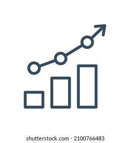 La capitalización aumenta el icono de la línea delgada. Gráfico de crecimiento con signo de flecha. Dividendos. Trazo perfecto y editable. Ilustración vectorial.