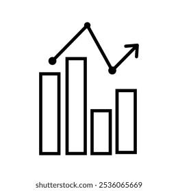 Icono de línea delgada de aumento de capitalización. Gráfico de crecimiento con signo de flecha. Dividendos.