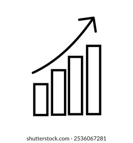 Icono de línea delgada de aumento de capitalización. Gráfico de crecimiento con signo de flecha. Dividendos.