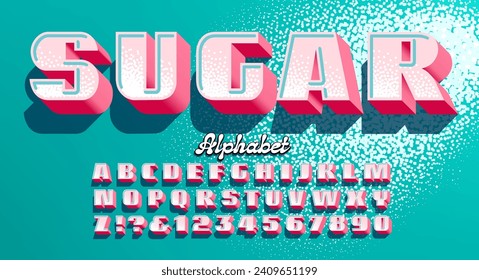 A capitals alphabet with 3d effects, granular sugar effect in letters in background.