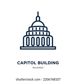 Capitol Building Icon From Buildings Collection. Thin Linear Capitol Building, Usa, American Outline Icon Isolated On White Background. Line Vector Capitol Building Sign, Symbol For Web And Mobile