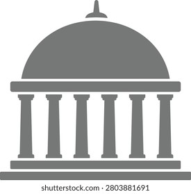 Capitol building icon with dome and columns, government architecture silhouette, museum authority symbol isolated on white background