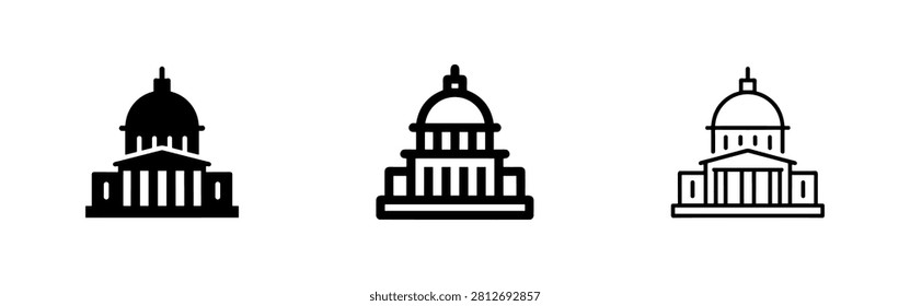 Capitol building icon set, black and white, government symbol