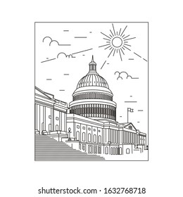 Capitol building illustration vector logo design line art or mono line