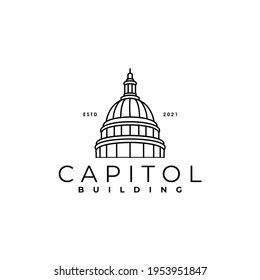 Capitol Building Line Art Logo Design Vector