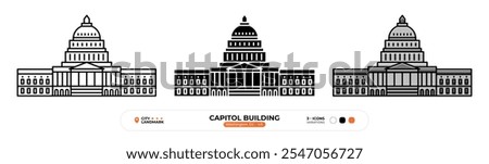 Capitol Building Line Icon. Washington DC - US, Silhouette, Color Symbol, Editable Stroke.
