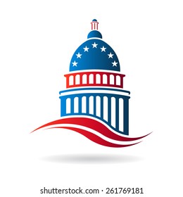  Capitol building logo in red white and blue. Vector graphic design