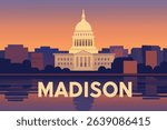 The Capitol Building in Madison, Wisconsin, stands majestically by the lake, offering picturesque views that blend urban beauty with natural scenery
