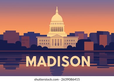 The Capitol Building in Madison, Wisconsin, stands majestically by the lake, offering picturesque views that blend urban beauty with natural scenery