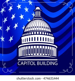 Capitol building on a background of the US State Flag