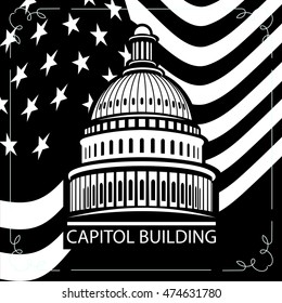 Capitol building on a background of the US State Flag