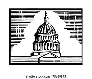 Capitol Building - Retro Ad Art Illustration