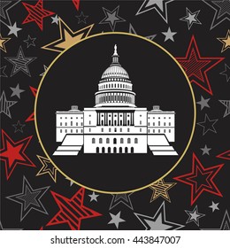 Capitol building in the United States on the background seamless pattern of stars