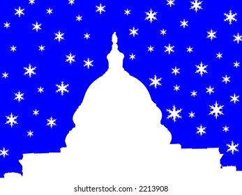 Kapitolgebäude Washington DC Wintergrafik mit Schneeflocken