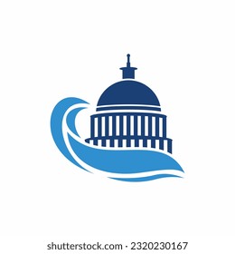 Capitol building wave logo design inspiration, element graphic vector design template