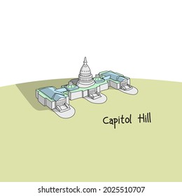 Capitol Hill Building in Washington DC hand drawn with black lines isolated on white background illustration vector