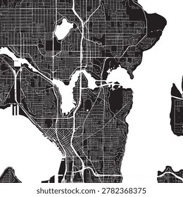 Capitol Hill Seattle Washington Vector Map, Detailed District Street Map Black and White Minimalist Line Art