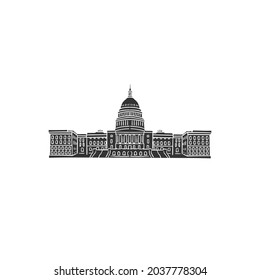 Capitol Hill, Washington, DC, USA Icon Silhouette Illustration. United States Vector Graphic Pictogram Symbol Clip Art. Doodle Sketch Black Sign.