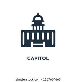 Capitol icon. Black filled vector illustration. Capitol symbol on white background. Can be used in web and mobile.