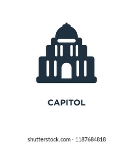 Capitol icon. Black filled vector illustration. Capitol symbol on white background. Can be used in web and mobile.