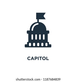 Capitol icon. Black filled vector illustration. Capitol symbol on white background. Can be used in web and mobile.