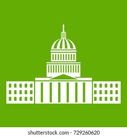 Capitol icon white isolated on green background. Vector illustration