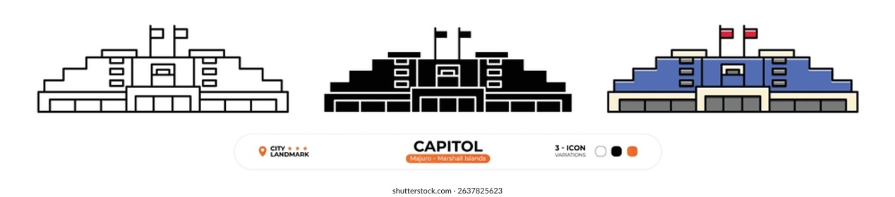 Capitol Line Icon, Majuro, Marshall Islands Landmark Silhouette, Color Vector, Editable Stroke.