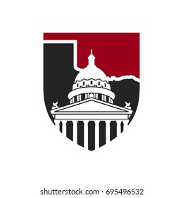 capitol of oklahoma with shield. oklahoma city. vector logo. eps 10.
