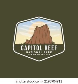 Capitol Reef National park illustration emblem on dark background. Temple of The sun iconic illustrations.