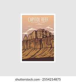 Capitol Reef National Park poster illustration, Mountain lion canyon scenery poster design