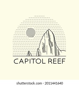 Capitol Reef National Park vector illustration in monoline style