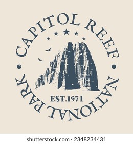 Capitol Reef, Utah, USA Silhouette Postal Passport. Stempel-Rundvektorsymbol. Design Travel Postmark. 