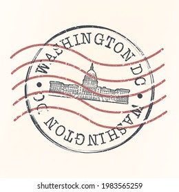 Capitol Washington, DC, USA Stamp Skyline Postmark. Silhouette Postal Passport. City Round Vector Icon. Vintage Postage Design.