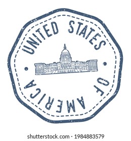 Capitol, Washington, DC, USA Stamp Postal. Silhouette Seal. Passport Round Design. Vector Icon. Design Retro Travel. National Symbol.