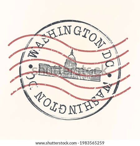 Capitol Washington, DC, USA Stamp Skyline Postmark. Silhouette Postal Passport. City Round Vector Icon. Vintage Postage Design.