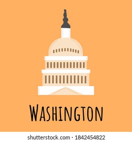 Capitol in Washington. Hand drawn vector illustration isolated on orange background