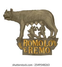 Lobo capitolino con gemelos, escultura romana antigua. Estatua de Roma con Remo y Rómulo.