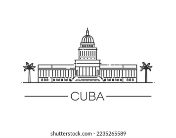 Capitolio building in Central Havana. Cuba architecture line skyline illustration