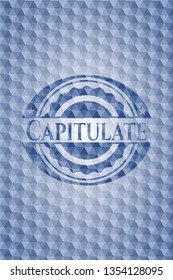 Capitulate blue emblem or badge with abstract geometric polygonal pattern background.