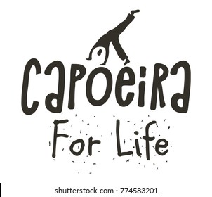 Capoeira Brazilian dance logo of festival origin poster, martial art and dance form with acrobatic movements. Vector flat style black and white illustration