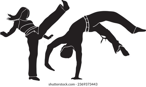 Capoeira Dance and Sport Vector - Piktogramm Clip Art, zwei Capoeira-Künstler einzeln auf weißem Hintergrund, Capoeira Martial Art Symbol - Doodle Sketch Clip Art