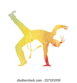 capoeira dancer silhouette Isolated on white. vector watercolor illustration