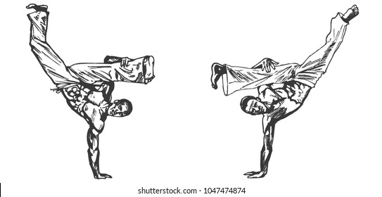 
Capoeira. Dancers, dance, graphic drawing