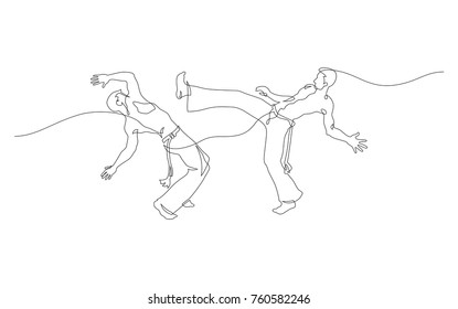 capoeira fighter contour Isolated on white. vector illustration