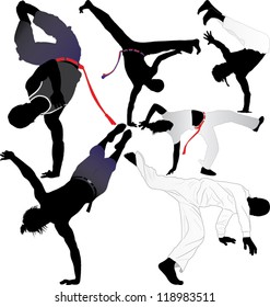 Capoeira fighter vector silhouettes on white background. Layered. Fully editable